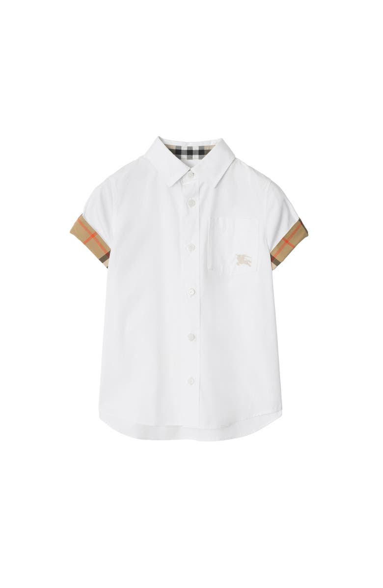 Burberry Check Trim Cotton Poplin Shirt, Main, color, White
