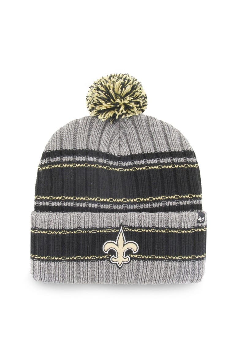 Men's '47 Graphite/Black New Orleans Saints Rexford Cuffed Knit Hat with Pom, Main, color, Graphite