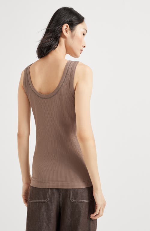 Brunello Cucinelli Women Cotton Top With Shiny Details In Chocolate