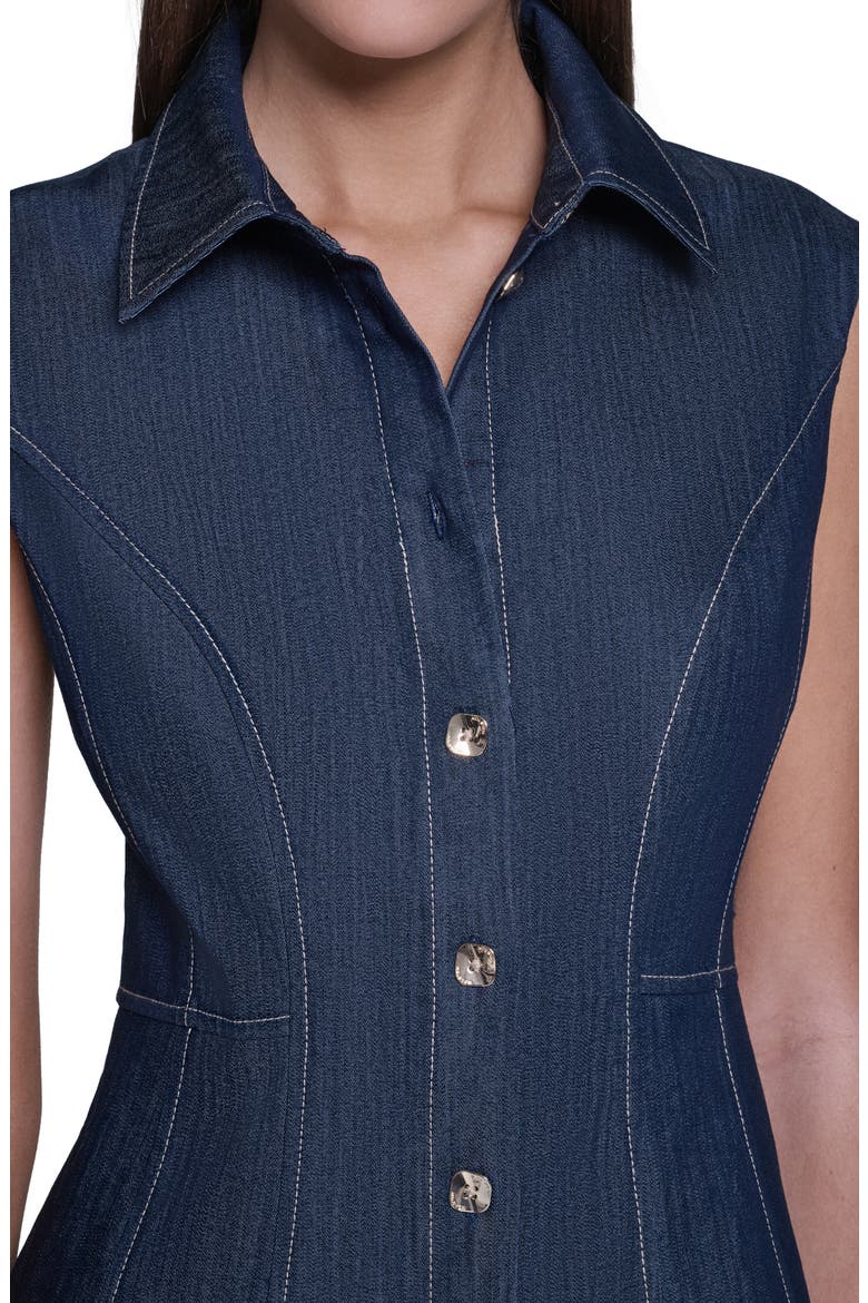Buttoned Denim Fit & Flare Dress, Alternate, color, DENIM