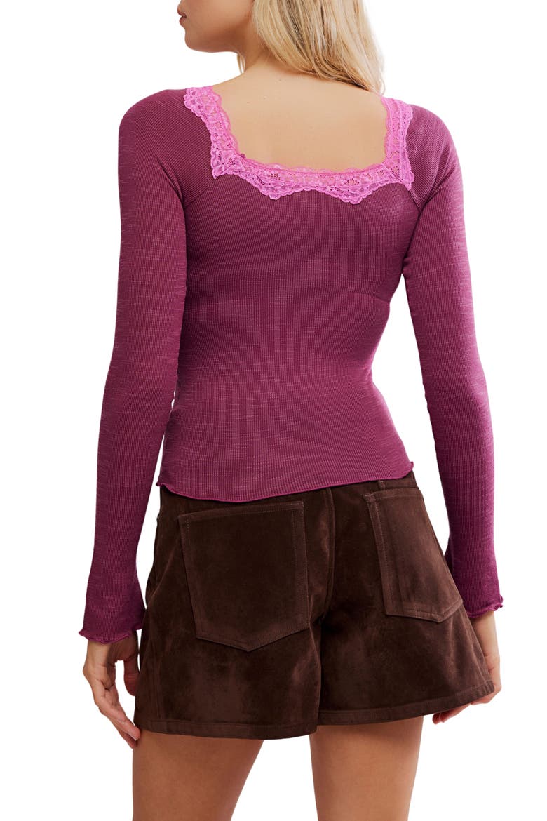 Intimately FP Oh My Darling Lace Trim Long Sleeve Top, Alternate, color, RHODENDRON COMBO