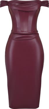 HOUSE OF CB Raven Off the Shoulder Faux Leather Dress