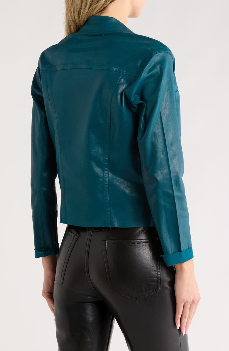 L'AGENCE Janelle Slim Fit Raw Hem Jacket, Alternate, color, Deep Teal Coated