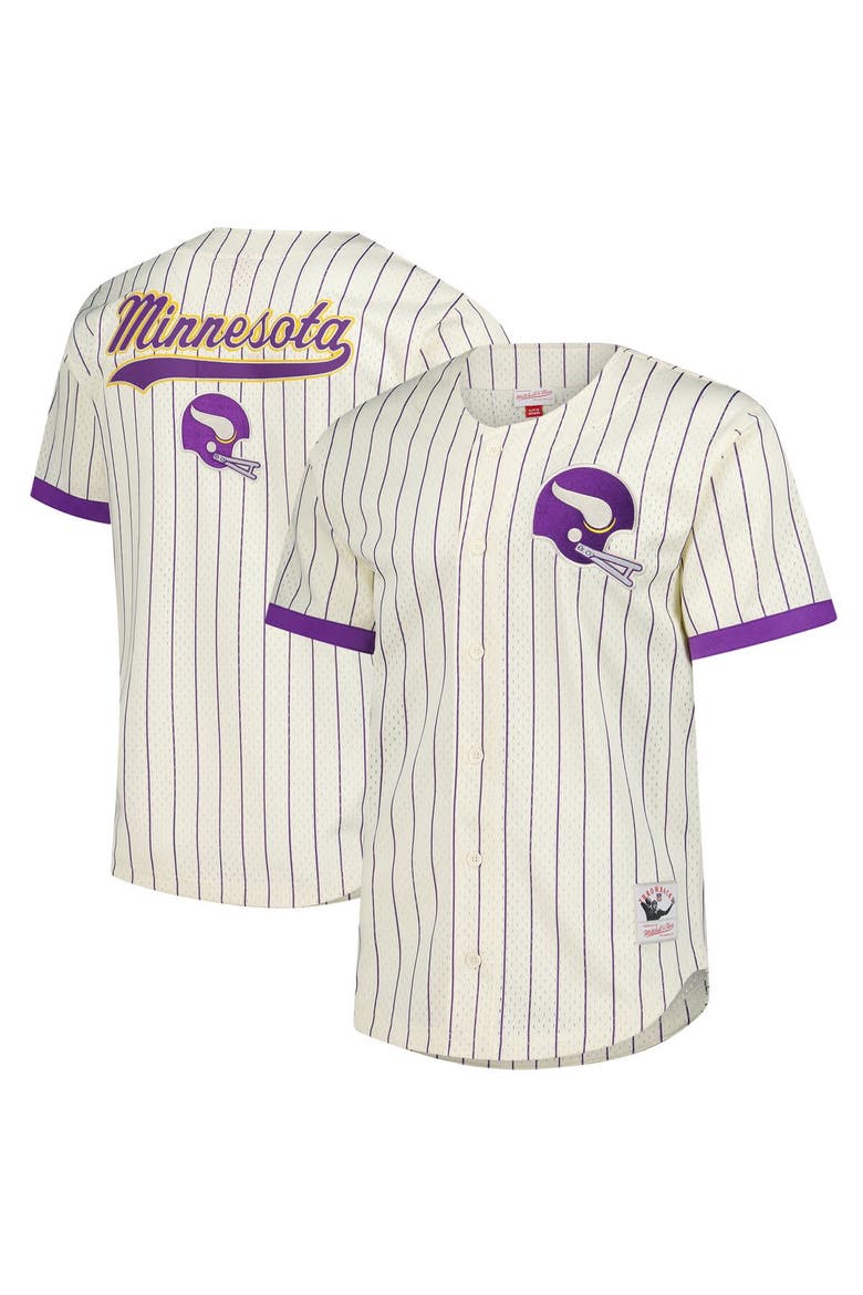 Men's Mitchell & Ness  Cream Minnesota Vikings Vintage Logo Final Seconds Full-Button Mesh Top, Main, color, Cream