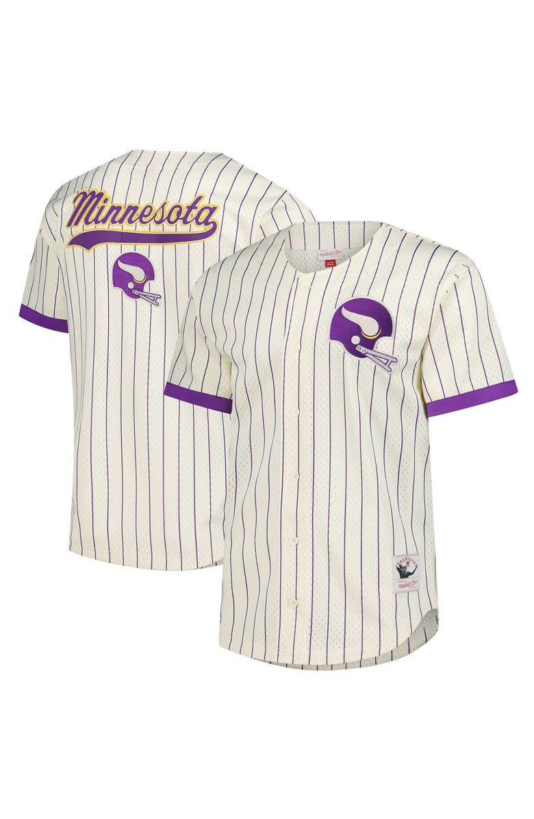 Mitchell & Ness Men's Mitchell & Ness Cream Minnesota Vikings Vintage Logo Final Seconds Full-Button Mesh Top, Main, color, Cream