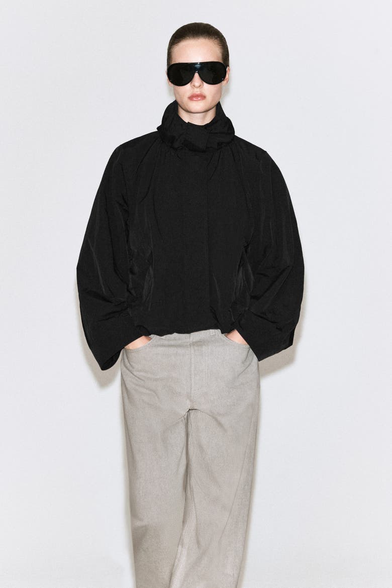 Nylon Mock-neck Jacket, Alternate, color, BLACK