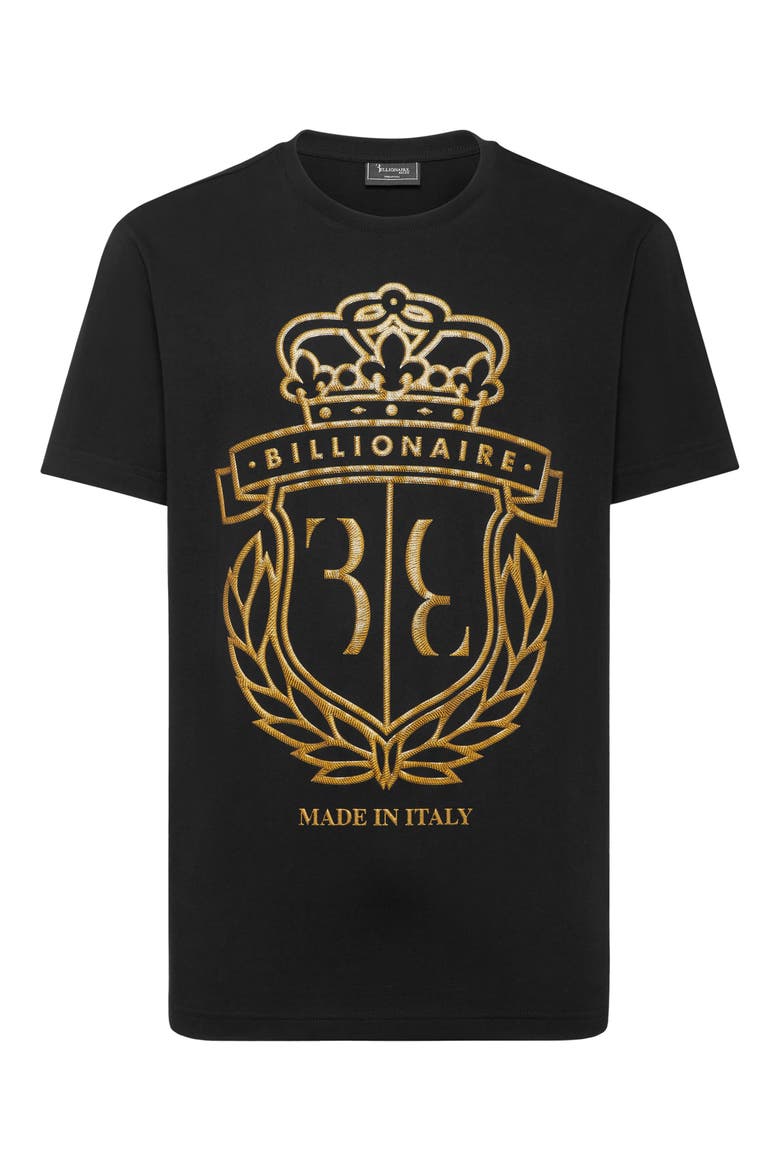 T-Shirt Round Neck Ss Crest Men, Main, color, black