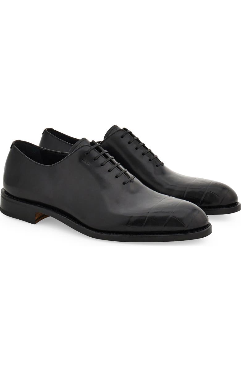 FERRAGAMO Angiolo Croc Embossed Wholecut Oxford, Main, color, Nero Nero Nero