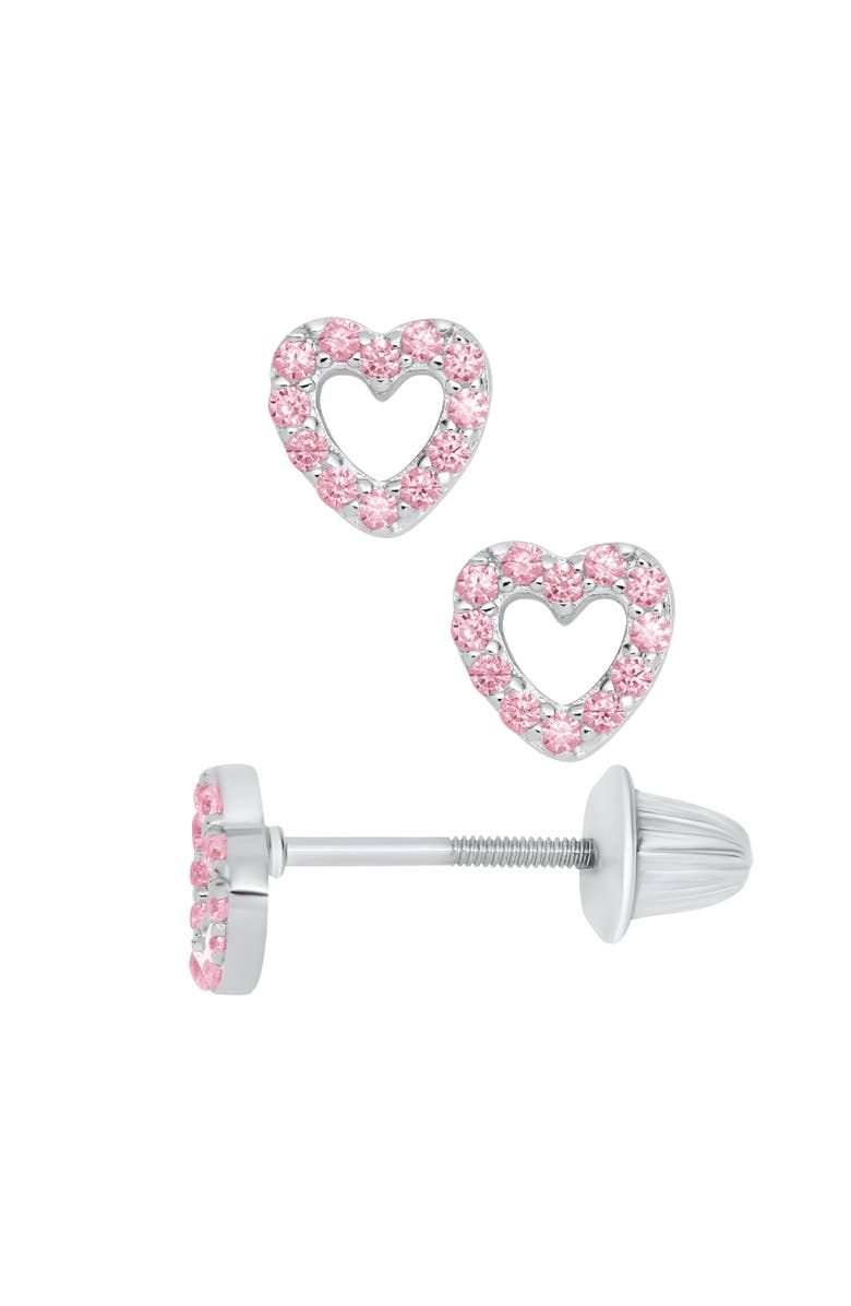 Mia Belle Girls Open Heart Sterling Silver Earrings, Alternate, color, Metallic Silver