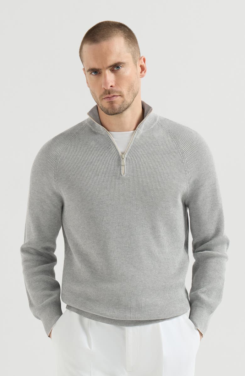 Brunello Cucinelli English Rib knit sweater, Main, color, Light Grey