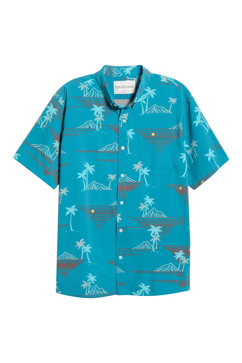 Oasis Short Sleeve Button-Down Shirt, Alternate, color, PEACOCK