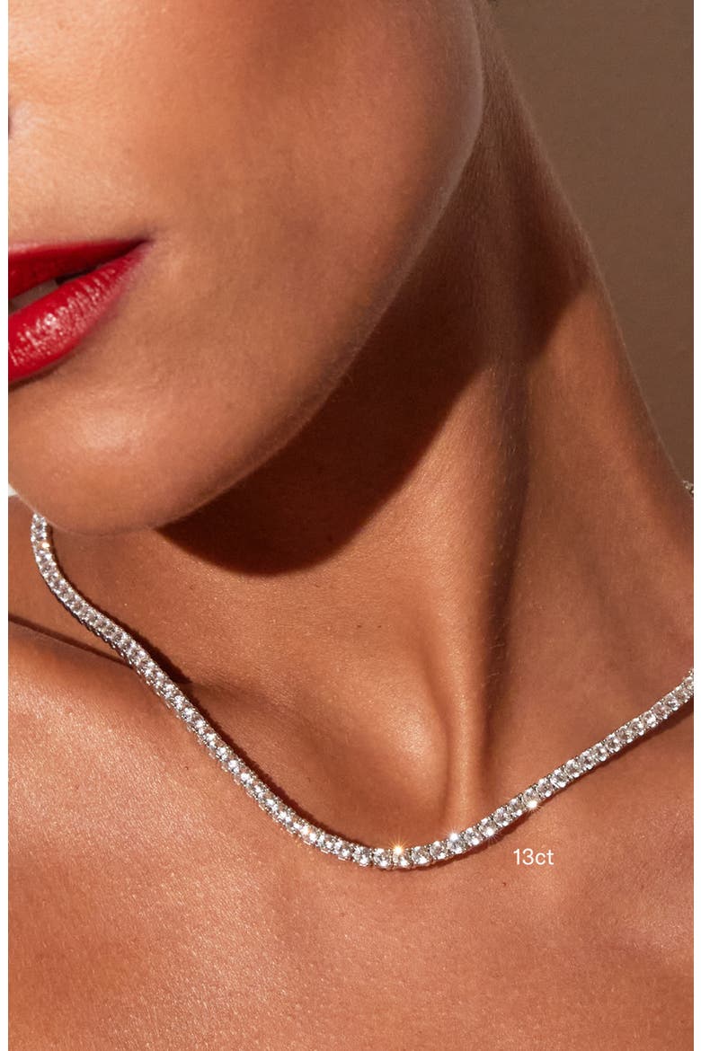 Lab Grown White Sapphire Statement Tennis Necklace - 13ct, Alternate, color, White Gold Vermeil