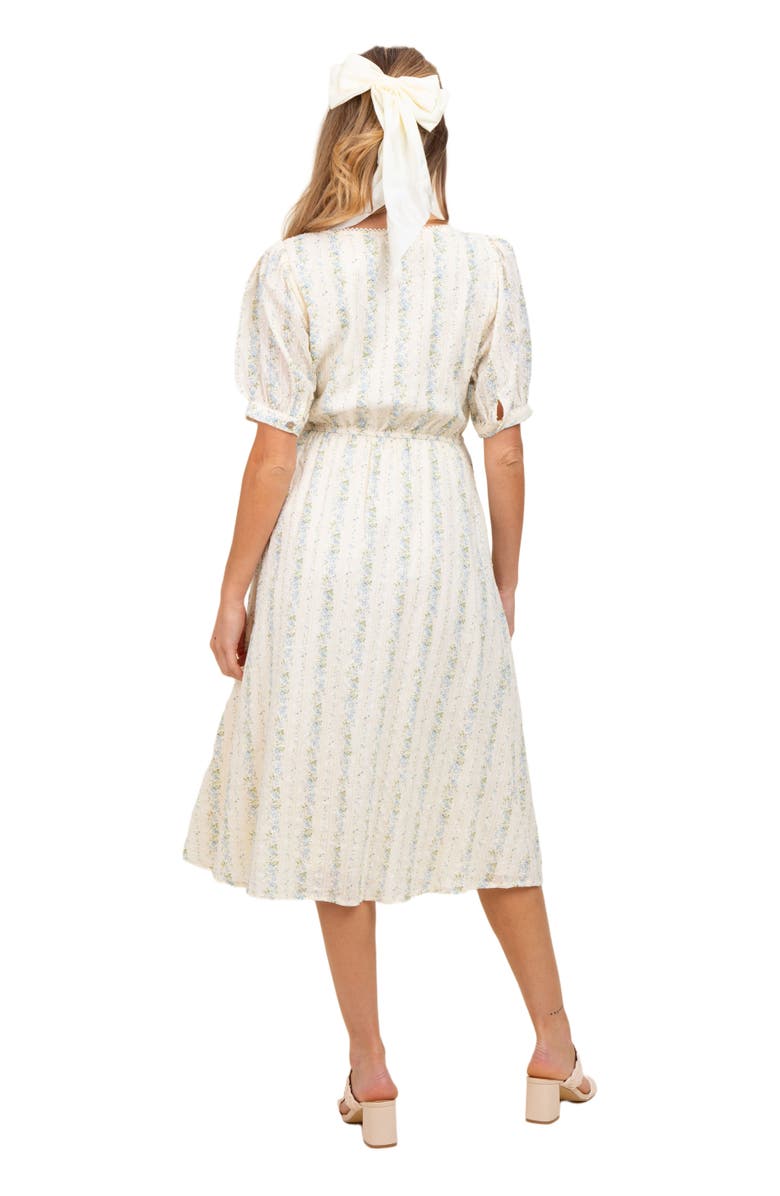 PinkBlush Swiss Dot Floral Print Button Down Midi Dress, Alternate, color, Light Blue