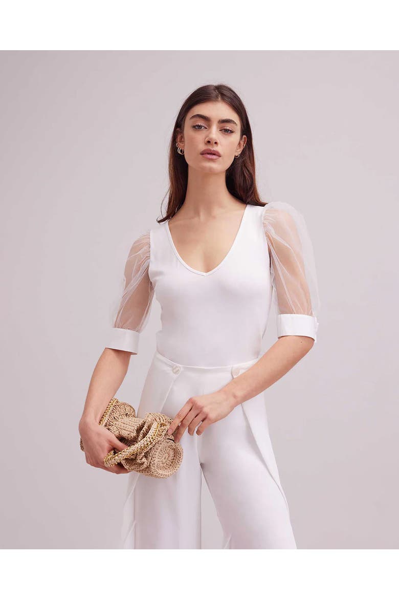Aerial V-Neck Top, Alternate, color, White