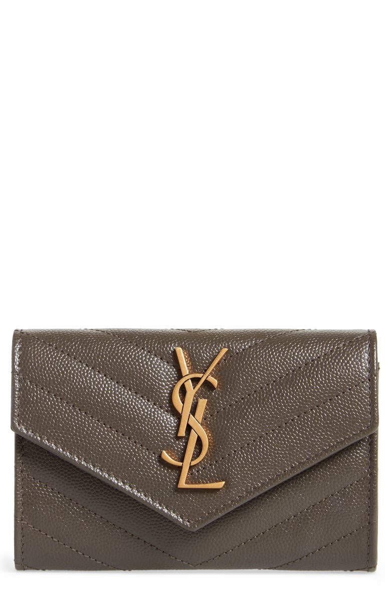 Saint Laurent Small Monogram Leather Envelope Wallet, Main, color, 