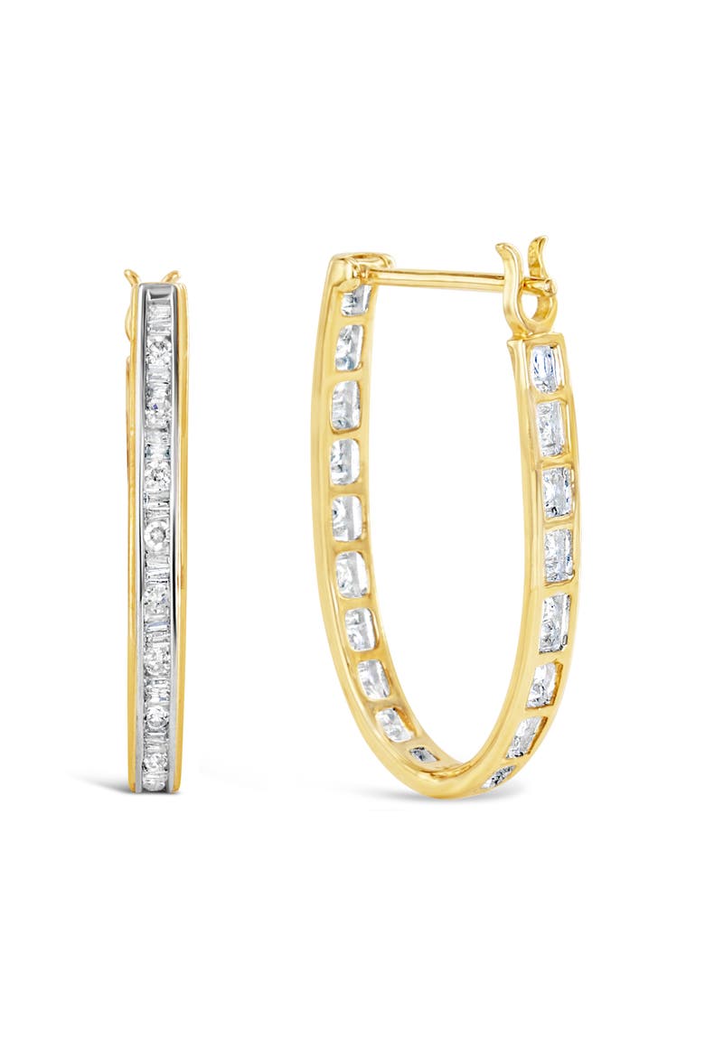 10K Yellow Gold 1.00 Ct Round and BaguetteDiamond U-Hoop Earrings, Alternate, color, Yellow