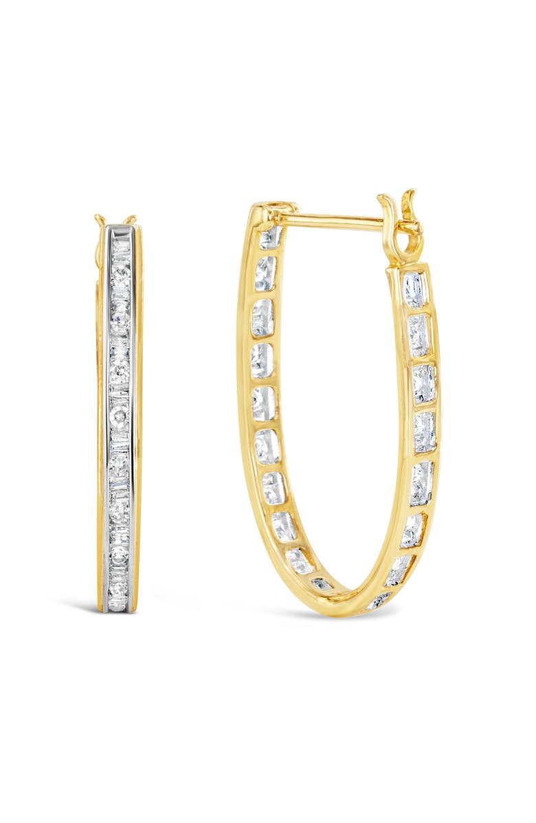 Haus of Brilliance 10K Yellow Gold 1.00 Ct Round and BaguetteDiamond U-Hoop Earrings, Alternate, color, Yellow
