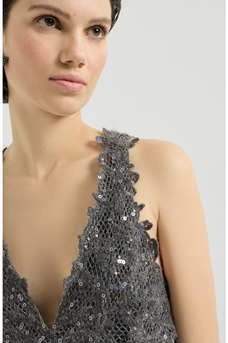 Ribbed wool jersey top with dazzling lace embroidery, Alternate, color, Lead