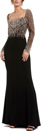 Mac duggal beaded collar jersey gown best sale