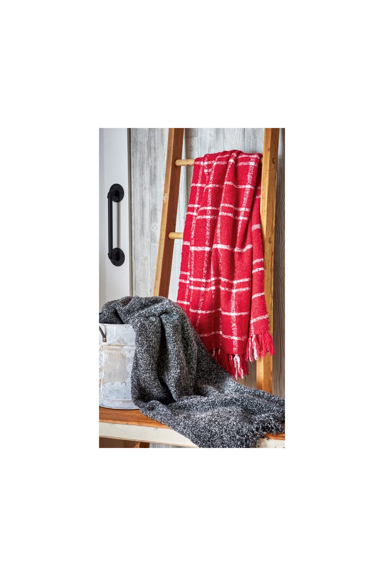 Merry Plaid Acrylic Decorative Throw Red and White Fringe, Alternate, color, Red