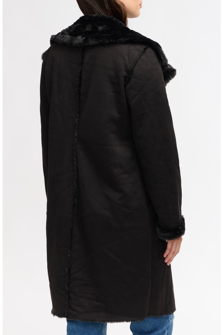 Faux Fur Detail Faux Shearling Coat, Alternate, color, BLACK