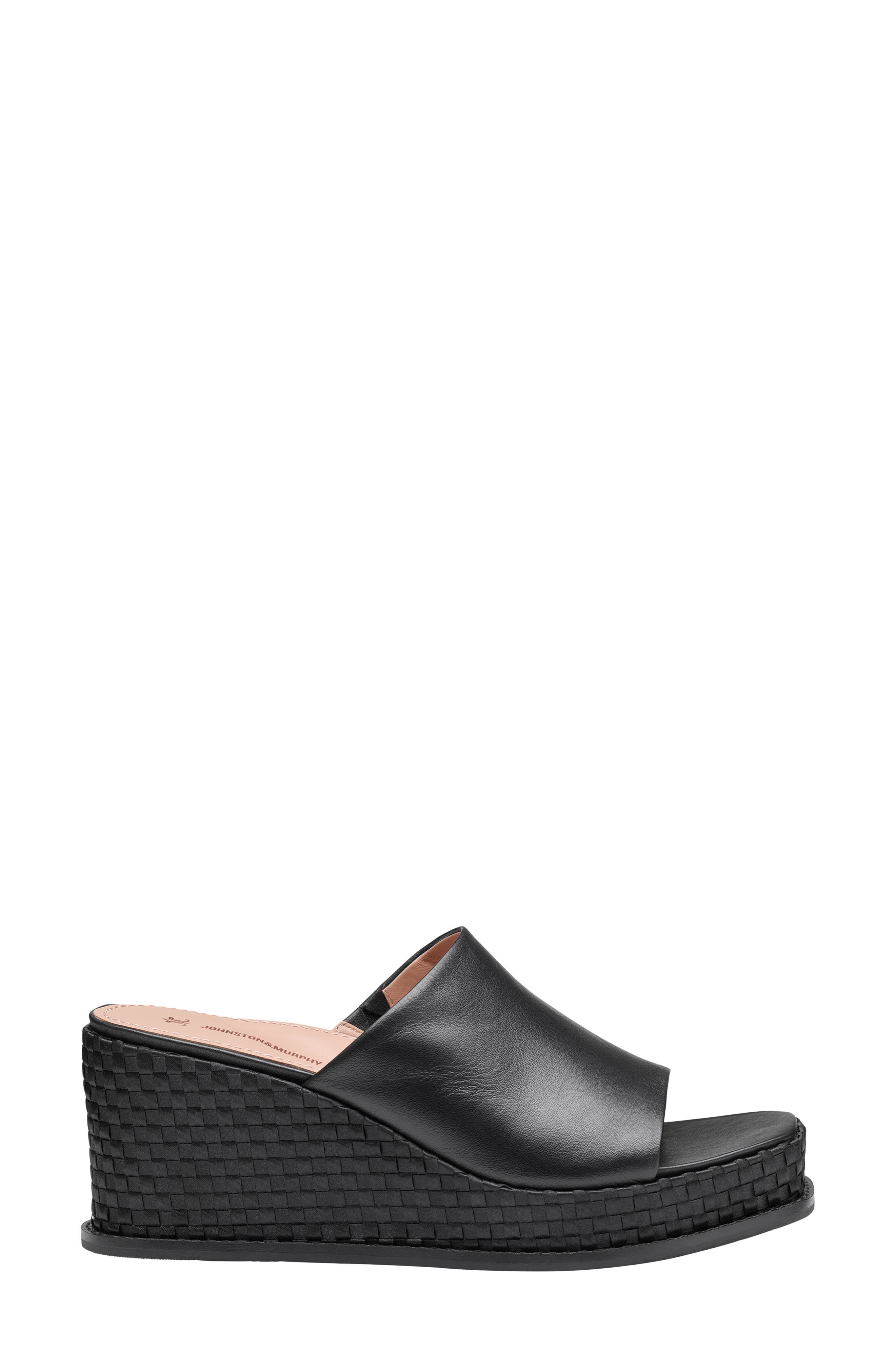Johnston & Murphy Mallory Platform Wedge Slide Sandal, Alternate, color, Black Nappa Leather