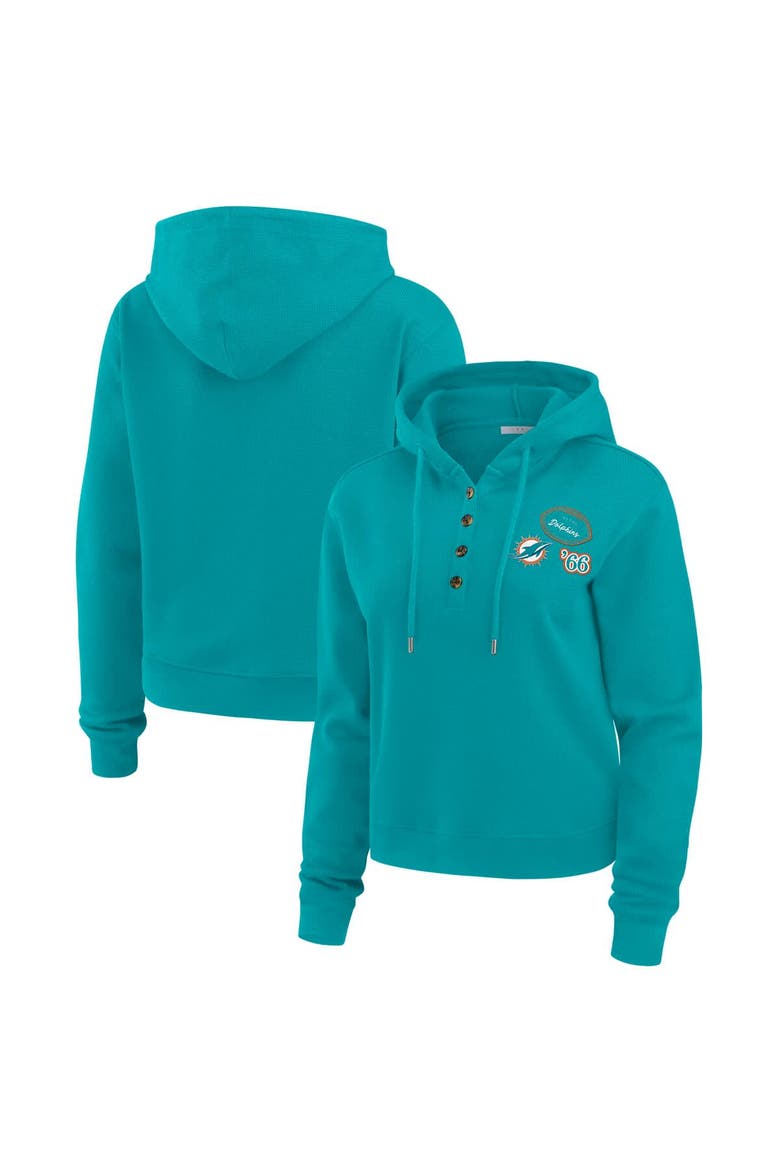 Women's WEAR by Erin Andrews  Aqua Miami Dolphins Waffle Hoodie Pullover Top, Main, color, Aqua