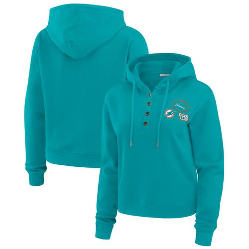Wear By Erin Andrews Aqua Miami Dolphins Waffle Hoodie Pullover Top In Blue