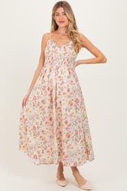 PinkBlush Floral Smocked Ruffle Detail Midi Dress