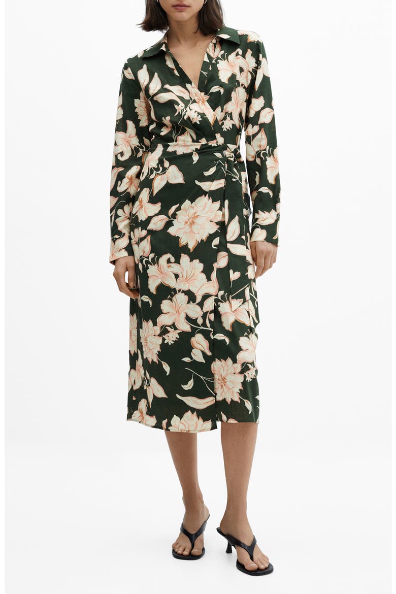 Carola Tie Waist Long Sleeve Dress, Main, color, GREEN