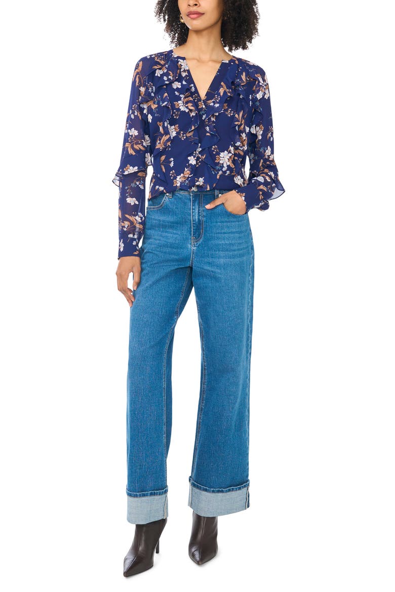 Floral Ruffle Long Sleeve Top, Alternate, color, BLUE DEPTHS