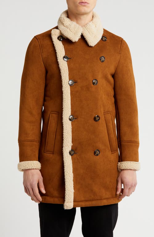 Braveman Faux Shearling Lined Double-breasted Overcoat In Cognac