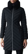 Mackage Water Repellent Chevron Quilted Down Coat with Removable Genuine Shearling Collar