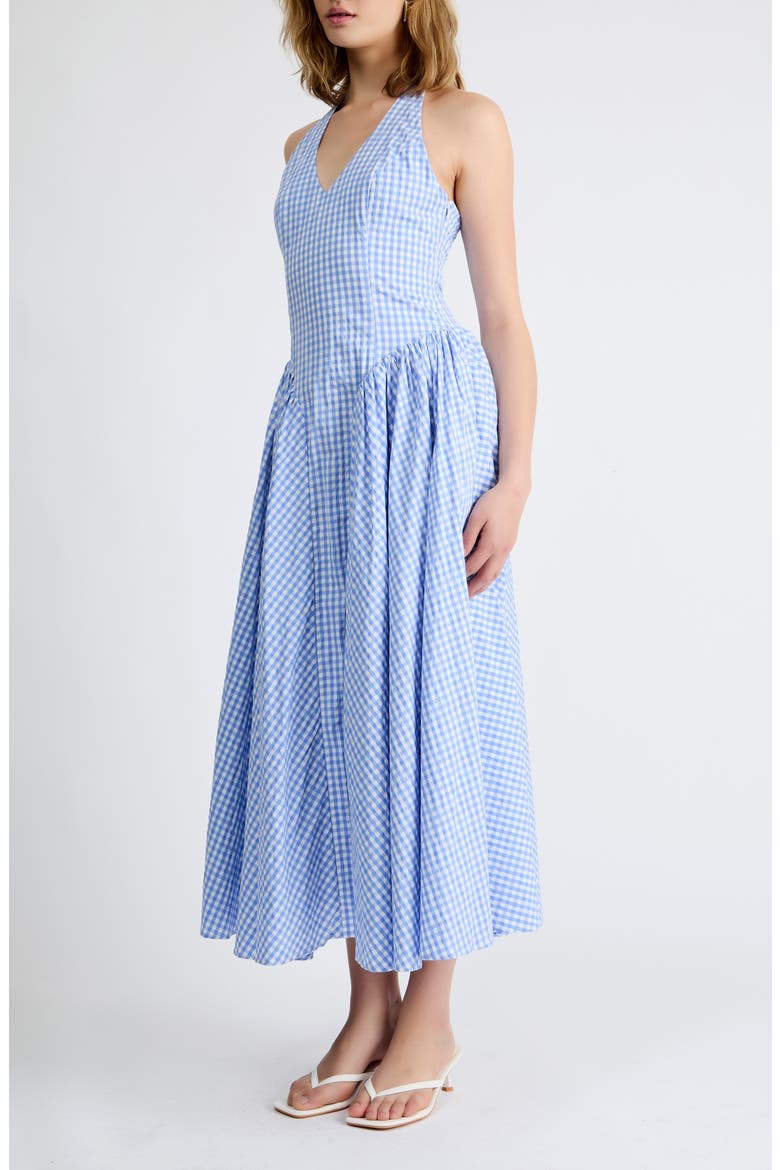 Elodie Gingham Halter Midi Dress, Alternate, color, BLUE GINGHAM