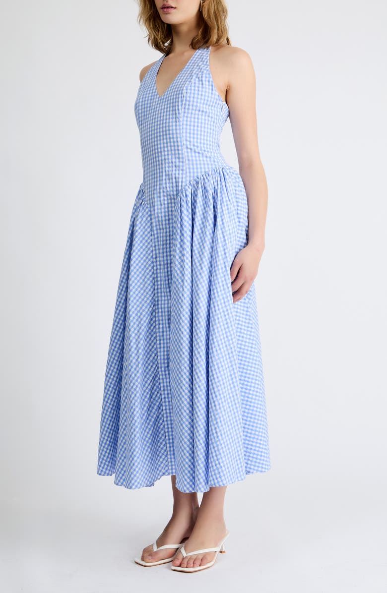 Extro & Vert Elodie Gingham Halter Midi Dress, Alternate, color, Blue Gingham
