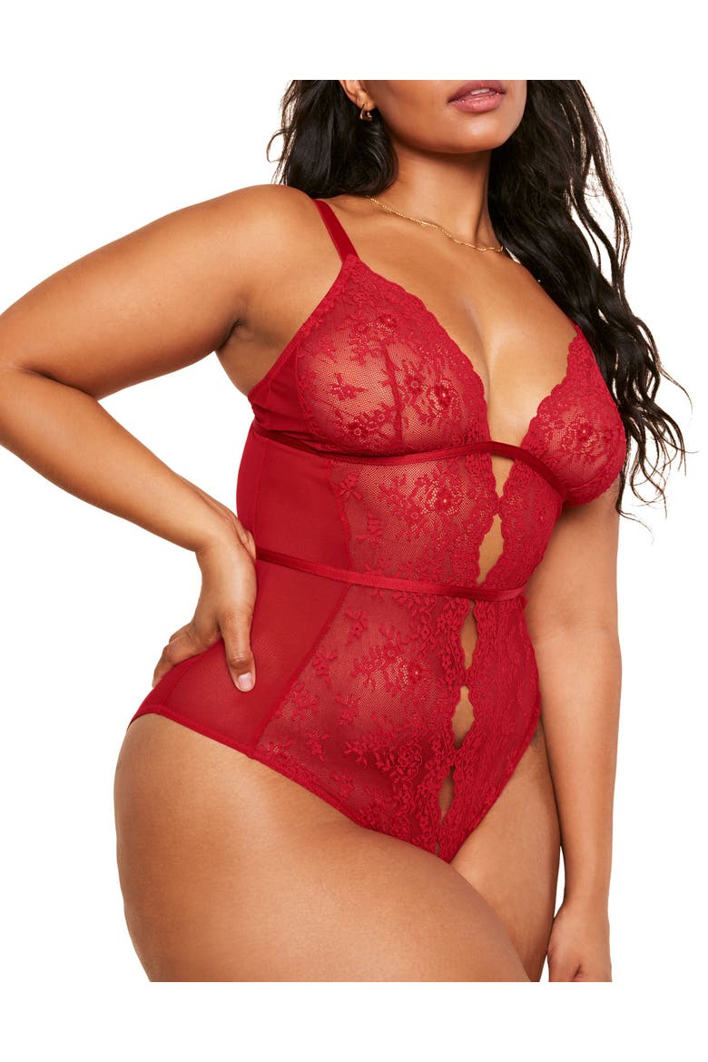 Rosie Crotchless Bodysuit Lingerie, Main, color, Deep Red