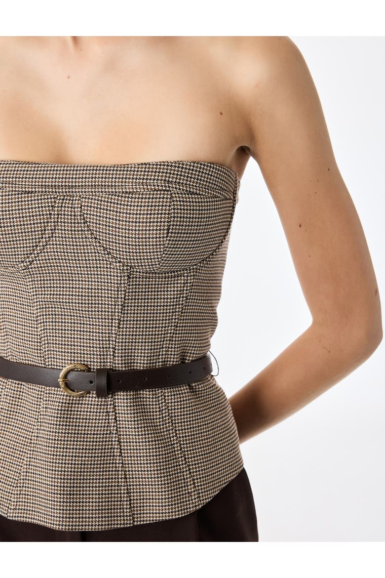 Strapless Houndstooth Corset Top With Belt, Alternate, color, BROWN CHECK