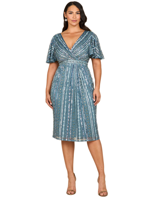 Beaded Midi Dress with Flutter Sleeves