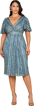 LARA New York Beaded Midi Dress with Flutter Sleeves