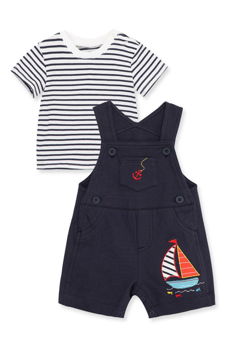 Little Me Stripe Cotton Tee & Sailboat Shortalls Set | Nordstromrack