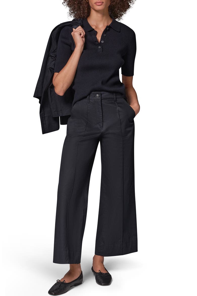 Pintucked Mid Rise Straight Leg Twill Crop Pants, Alternate, color, BLACK