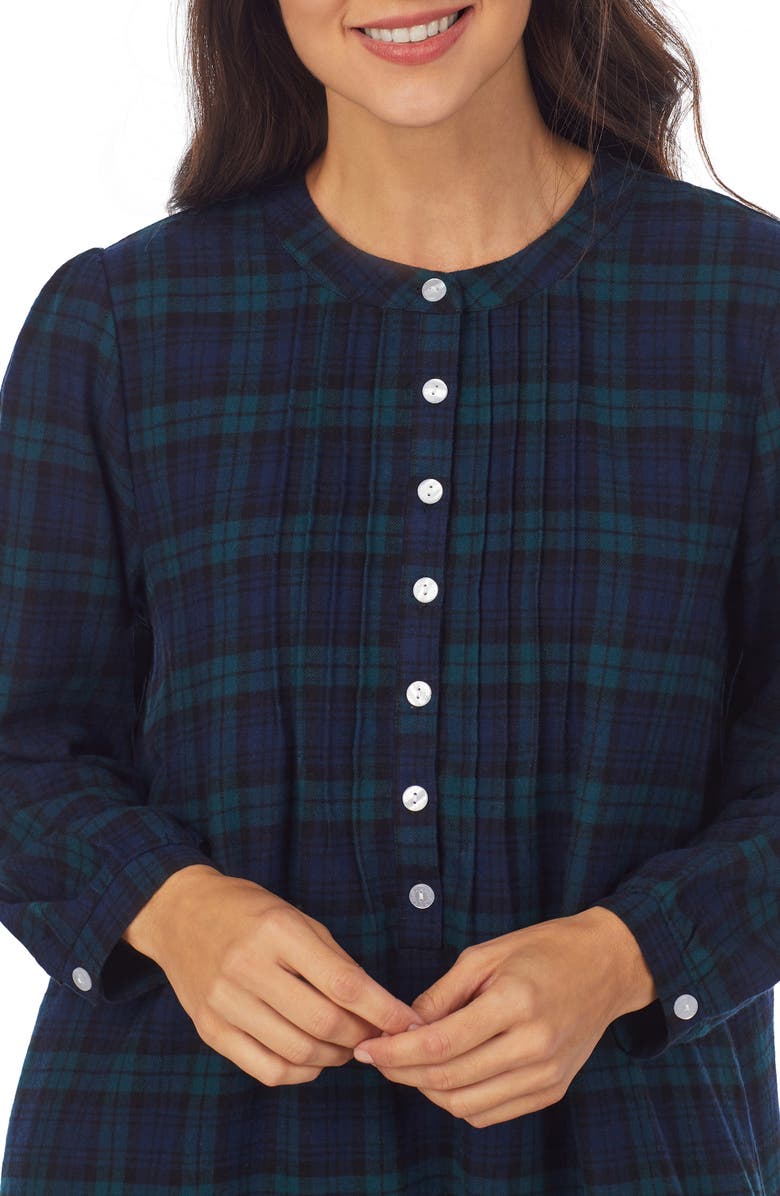 Lanz of Salzburg Ballet Long Sleeve Flannel Nightgown, Alternate, color, Dk Blue Plaid