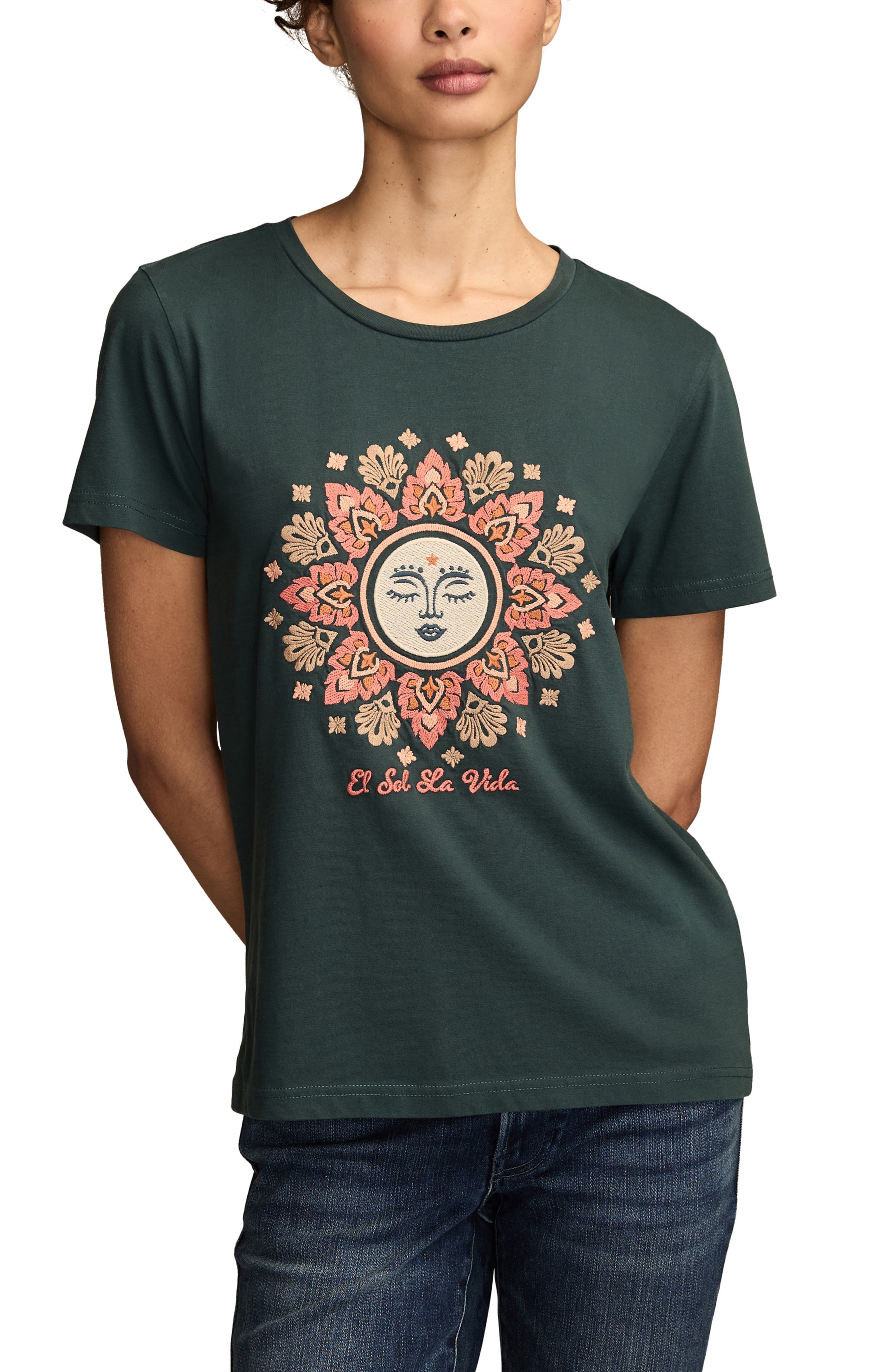 Lucky Brand Embroidered Sun Cotton Graphic T-Shirt