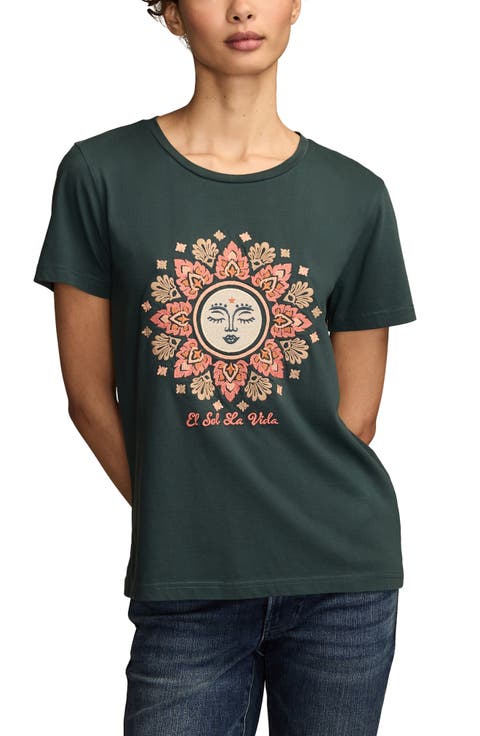 Embroidered Sun Cotton Graphic T-Shirt