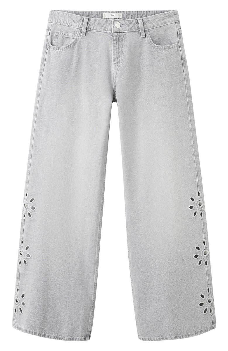 MANGO TEEN Floral Embroidered Straight Leg Jeans, Alternate, color, Denim Grey