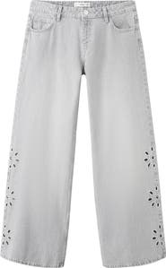 MANGO TEEN Floral Embroidered Straight Leg Jeans