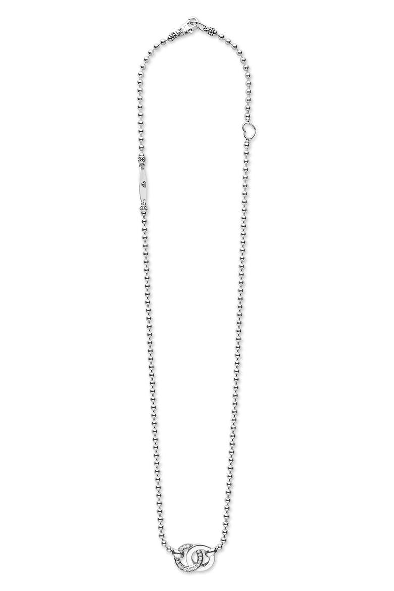 Signature Caviar Interlocking Diamond Link Pendant Necklace, Alternate, color, SILVER