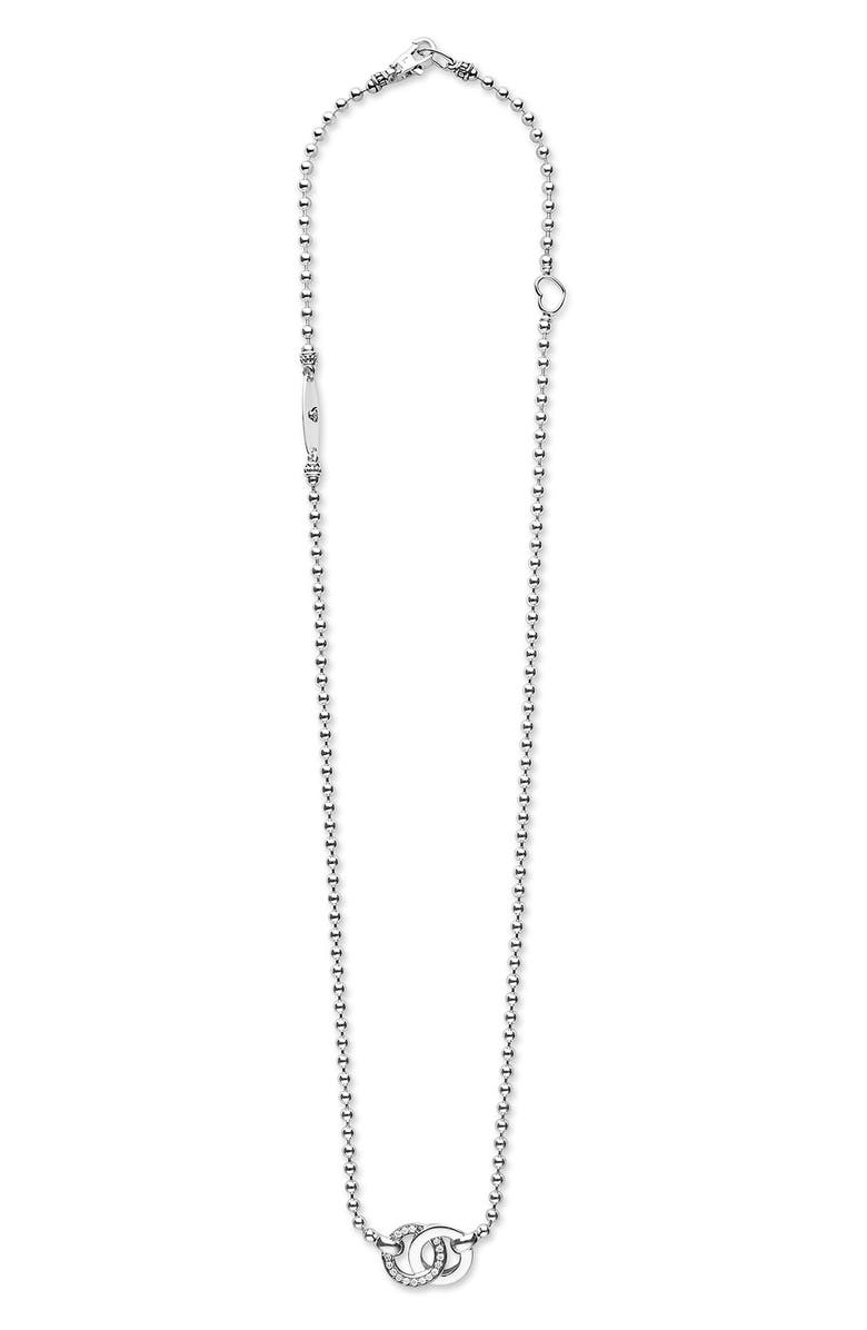 LAGOS Signature Caviar Interlocking Diamond Link Pendant Necklace, Alternate, color, Silver