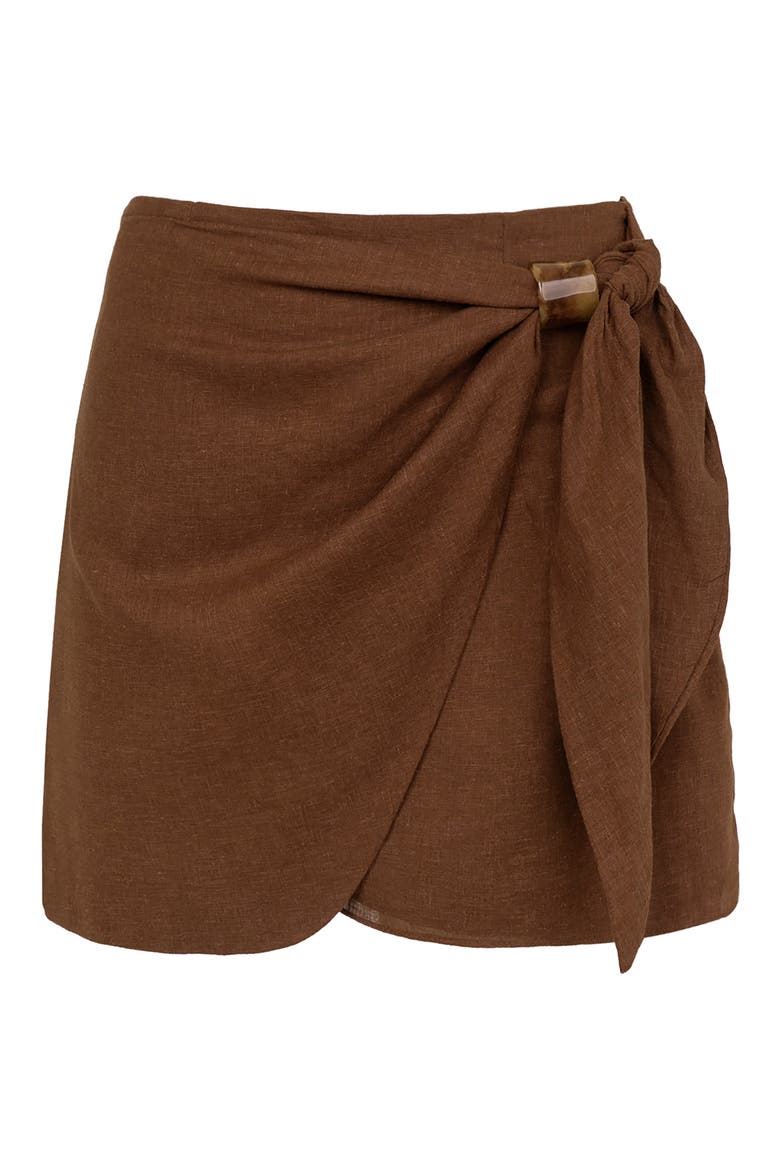 Luna Linen Blend Cover-Up Miniskirt, Alternate, color, BROWN