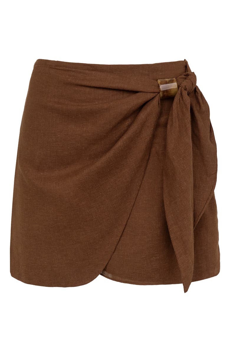 ViX Paula Hermanny Luna Linen Blend Cover-Up Miniskirt, Alternate, color, Brown